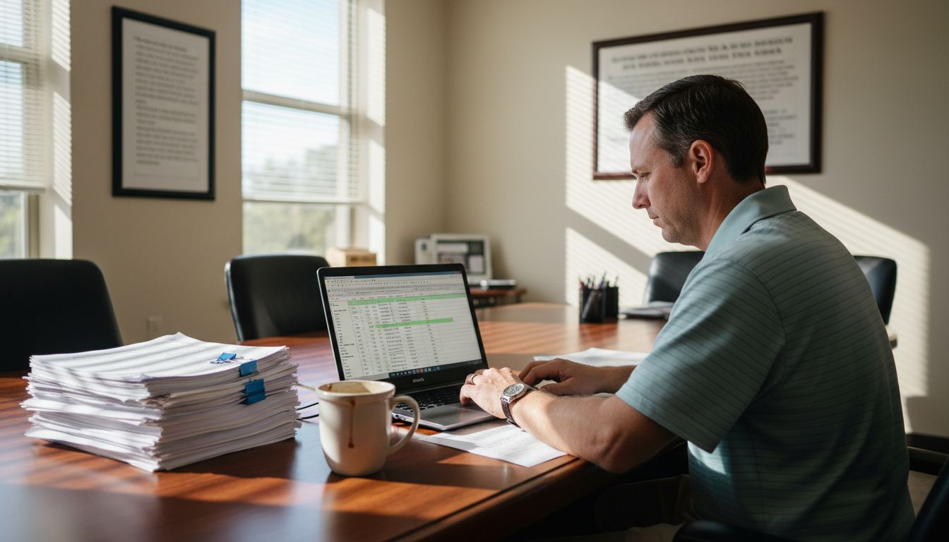 Manager reviews referral tracking spreadsheet