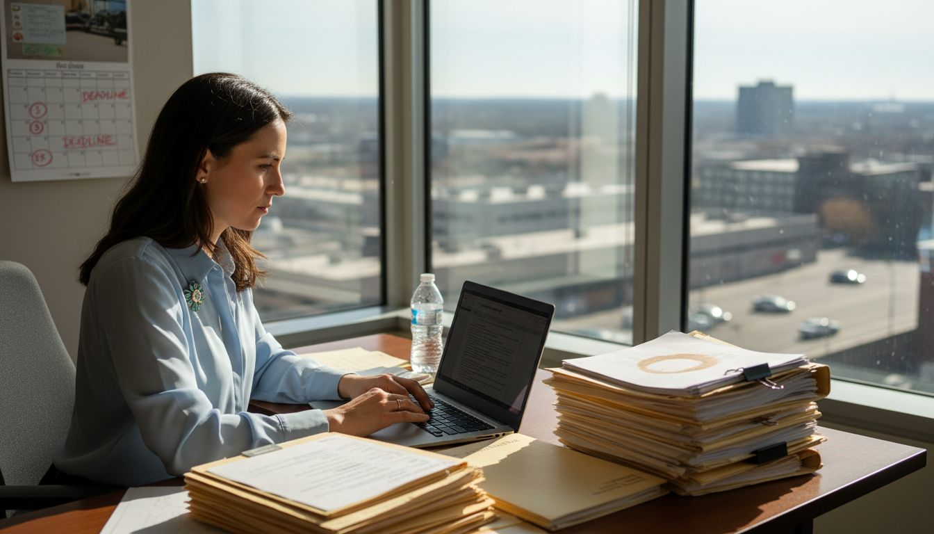 Healthcare admin staff typing at intake desk