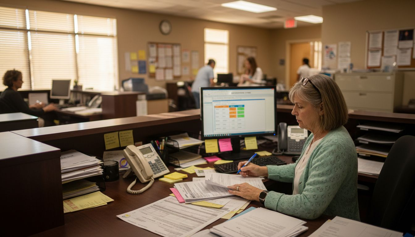 Admissions coordinator reviewing patient referrals