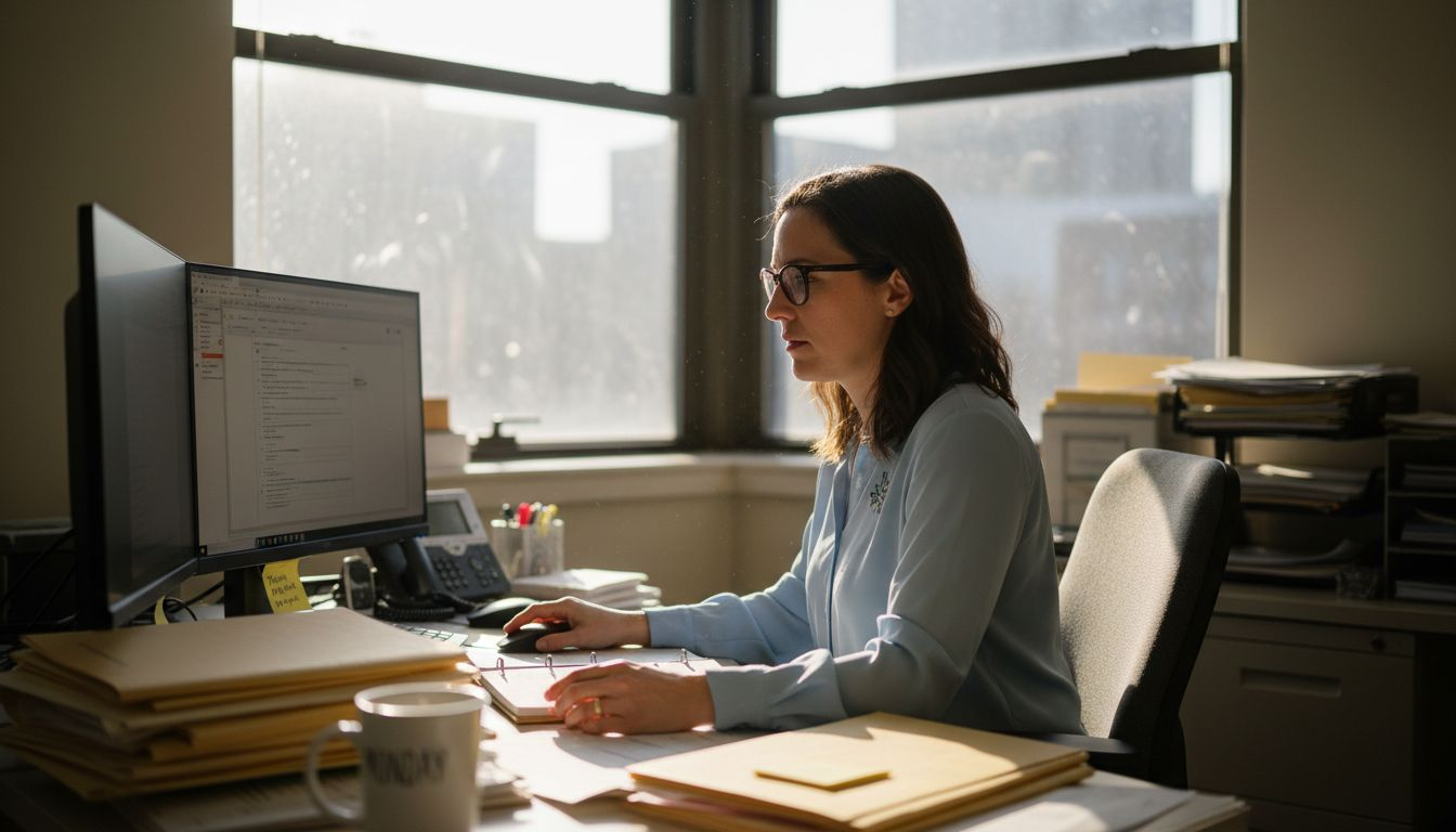 Admissions coordinator working on referral paperwork