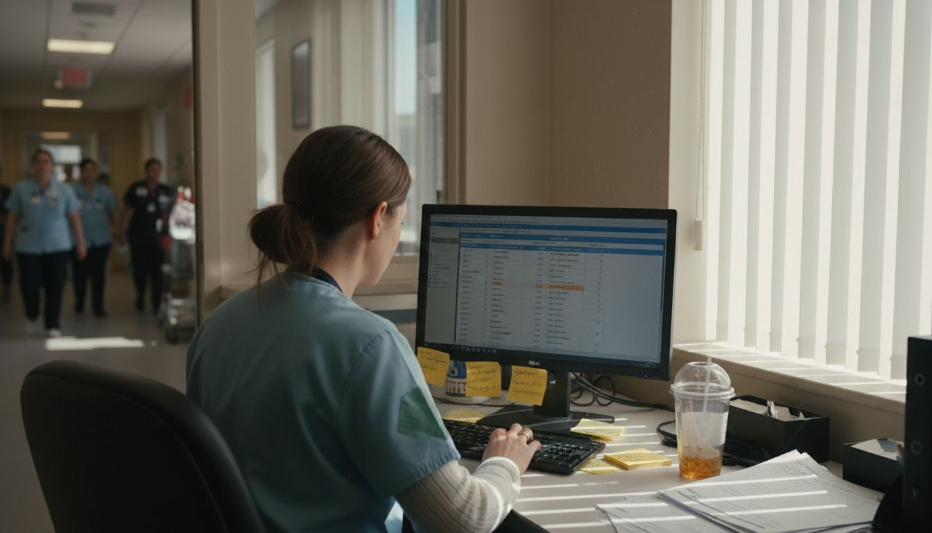 Admissions coordinator reviewing digital workflow list