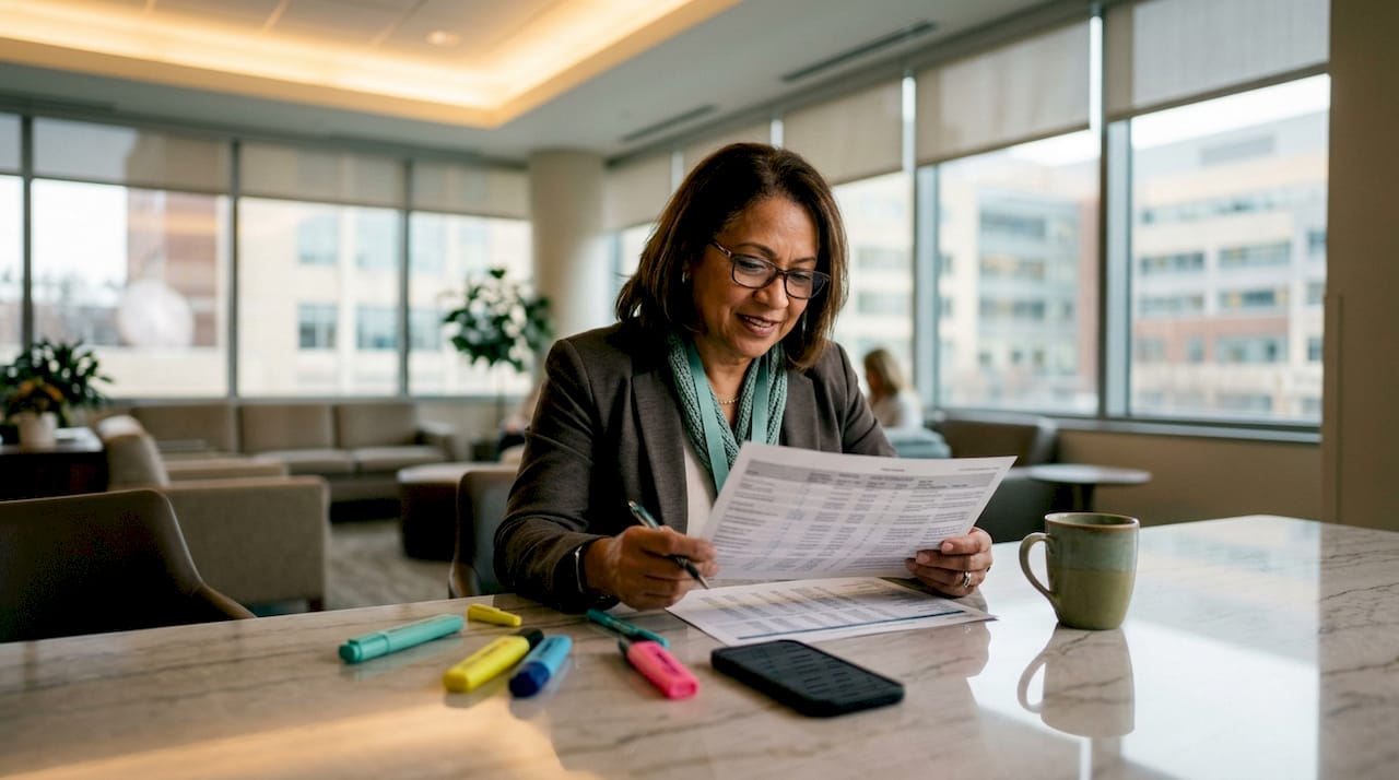 Healthcare administrator reviewing referral data