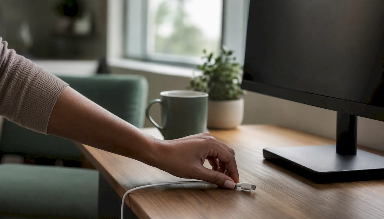 Healthcare admissions desk with charger plug in hand