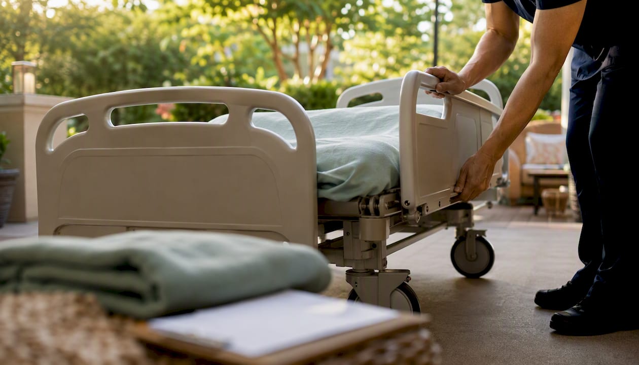 Patient transfer hospital bed preparation