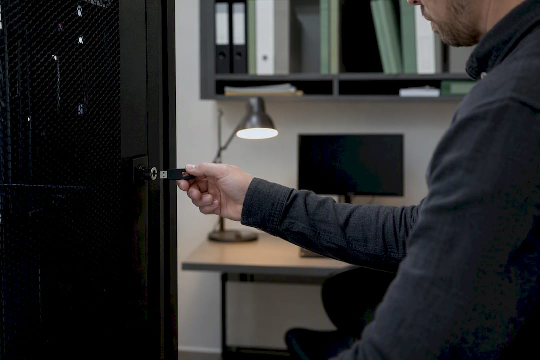 USB security token near server cabinet